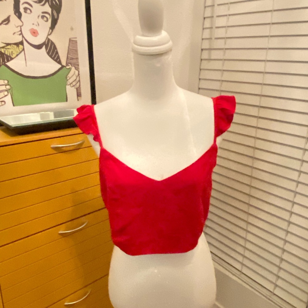 Red Ruffle Sleeve Women's Top
